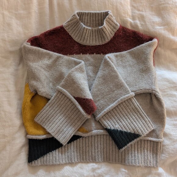 Lush Crop Mock Neck Sweater Colorblock - Picture 2 of 8